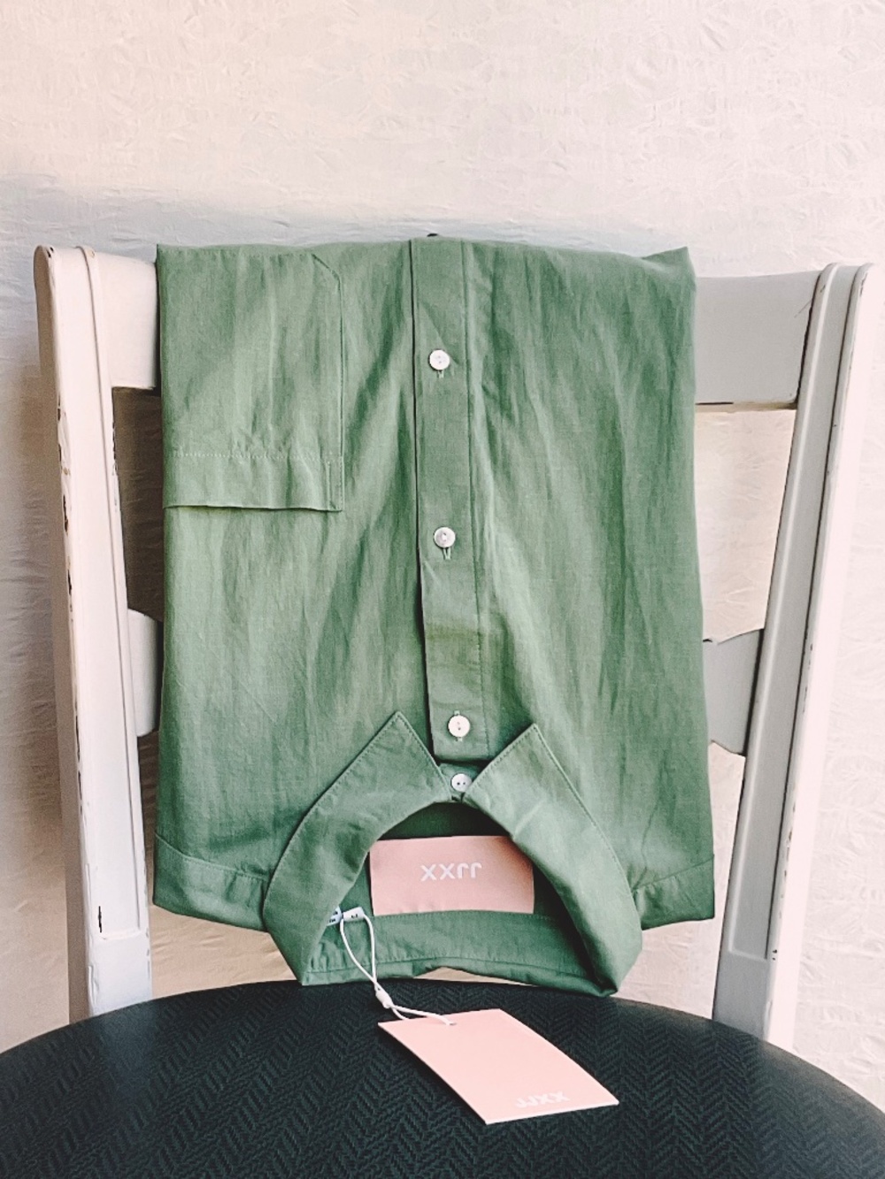 JJXX Cotton Linen Blend ‘Jamie’ Shirt Lightweight Relaxed Long Sleeve Green Sz M